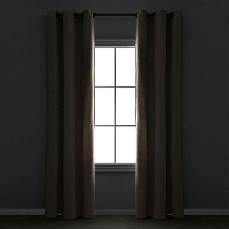 Dark Linen Grommet Blackout Cotton Blend Curtain Panel