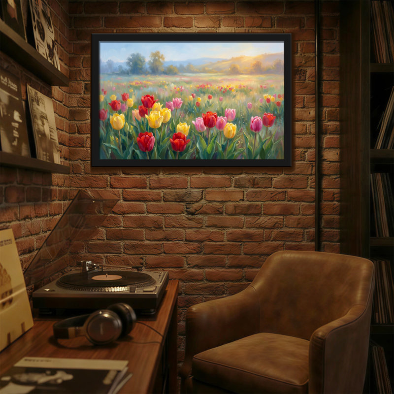 Plantes et fleurs, tulipes colorées au printemps, paysage champêtre, H 20 po x l 30 po