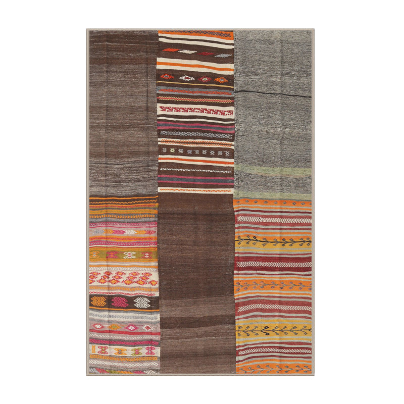 Tapis contemporain brun / gris / orange, Rectangle 6 pi x 9 pi