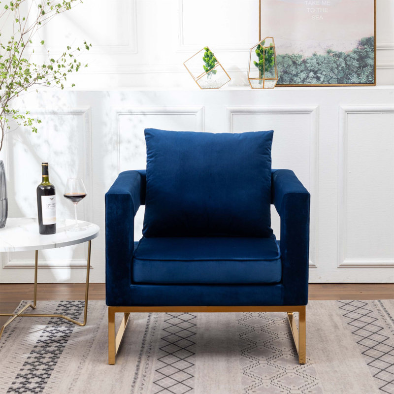 Lenola Contemporary Upholstered Accent Arm Chair, Blue Fabric