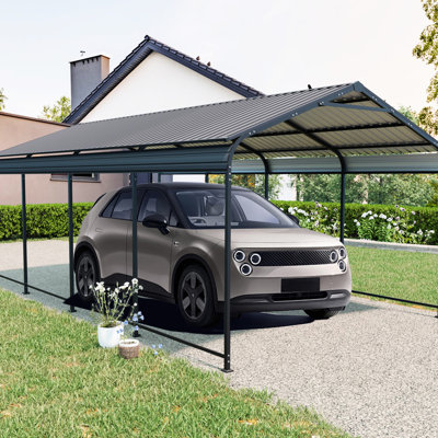 Abri d'auto en acier galvanisé de 3,66 m x 6,40 m (12 pi x 21 pi) avec structure haute résistance et base renforcée pour une stabilité optimale sous la neige. Abri d'auto polyvalent pour usage extérieur.