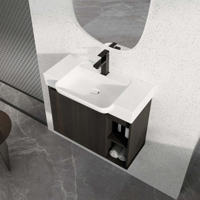 Meuble-lavabo mural avec lavabo en céramique blanche et porte à fermeture en douceur, emballage KD