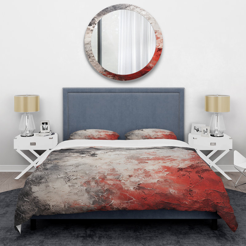 Ensemble de housse de couette gris et rouge Lunar Surface - Tachisme, Housse de couette pour grand lit