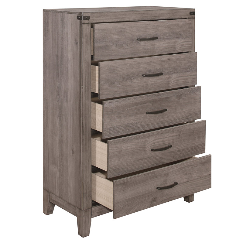 Commode de chambre à coucher 5 pièces en métal brun foncé avec stratifié en mélamine et métal brun foncé