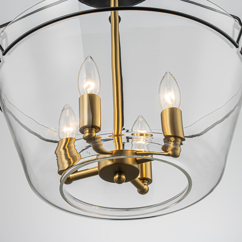 Plafonnier semi-encastré moderne 4 lumières noir et doré