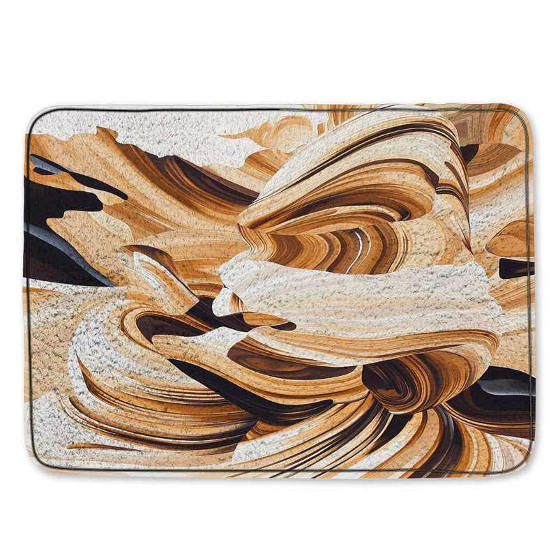 Tapis de bain abstrait, Simple - L 24 po x l 17 po, Brun / beige abstrait
