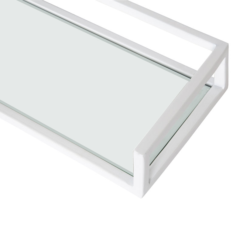 White Glass Rectangular Wall Shelf with Metal Frame