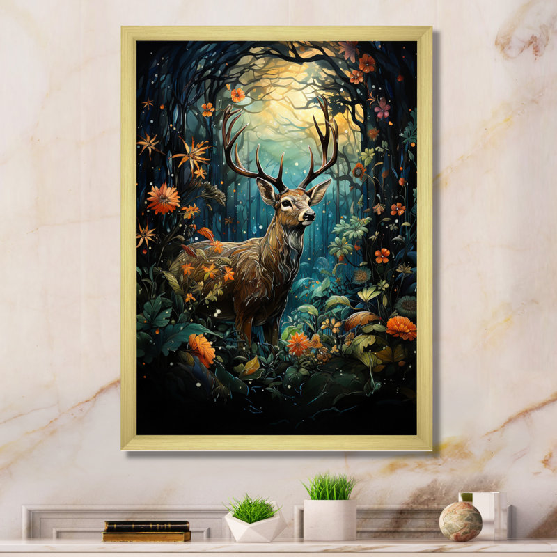 Rêve enchanté Palbosa Deer, Encadrement doré, H 20 po x l 12 po x P 1 po