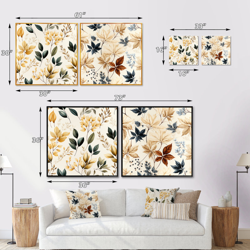 Stockport - Ensemble de 2 collages carrés floral et botanique, Cadre flottant noir, H 16 po x l 33 po