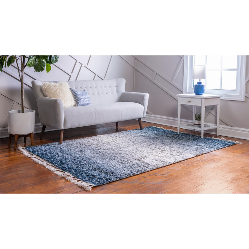 Tapis bleu à rayures Mitzy, Rectangle 5 pi 1 po x 8 pi