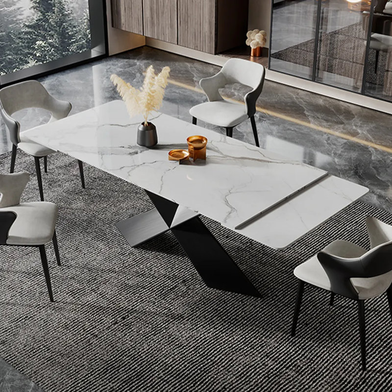 Xander  - Rectangular Glossy Sintered Stone Extendable Dining Table