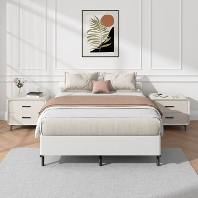 Sommier tapissier bas avec couvre-matelas en tissu à assemblage facile