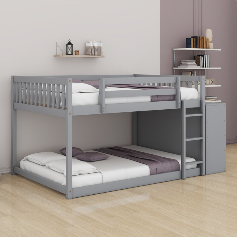 Lit superposé avec tiroirs et tablettes, Lit superposé double sur double, gris