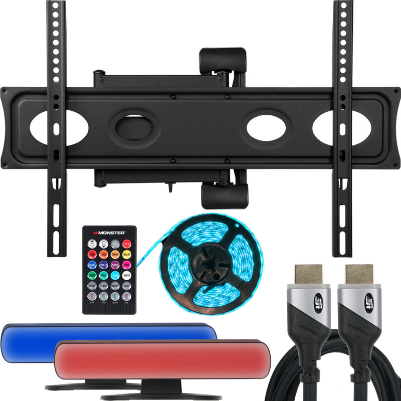Black Full Motion TV Wall Mount with RGB Lighting Kit for 32-70" Screens