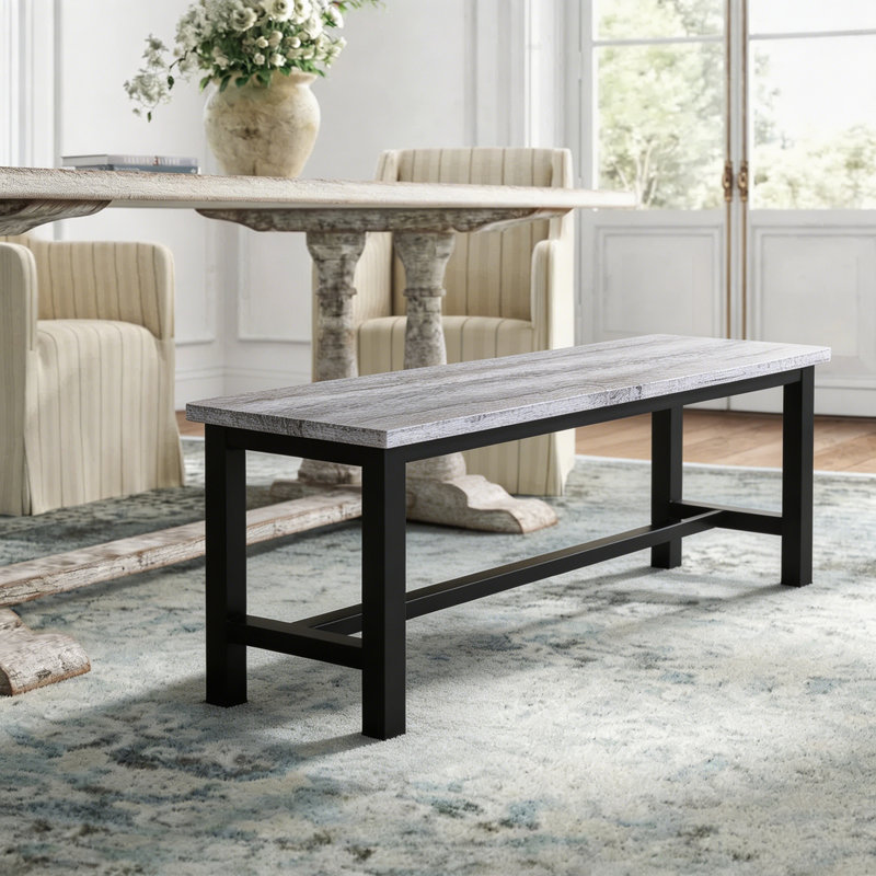 Rotary Dining Bench, Weathered Gray/Black