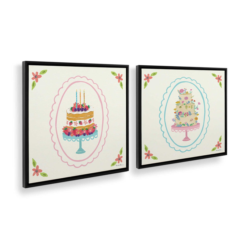 Sweet Slice Party, ensemble de 2 impressions, 36" x 36", Framed Canvas, Satin Black