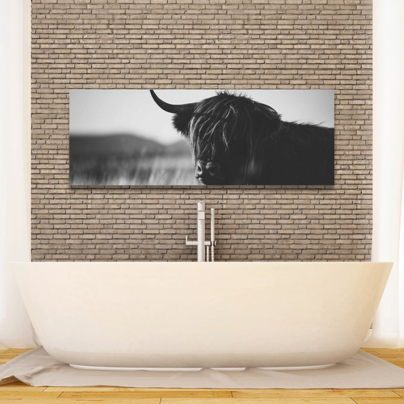 Magnifique toile de vache monochrome Highland | Décoration de chambre à coucher ferme