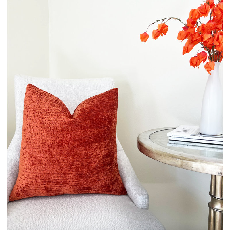Housse de coussin en chenille unie, H 20 po x l 20 po 1, Orange