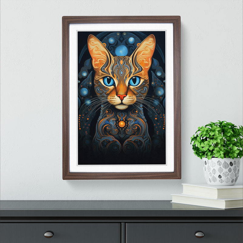 Bengal Cat Art Nouveau - Framed Print, Walnut Framed, 64cm H x 46cm W