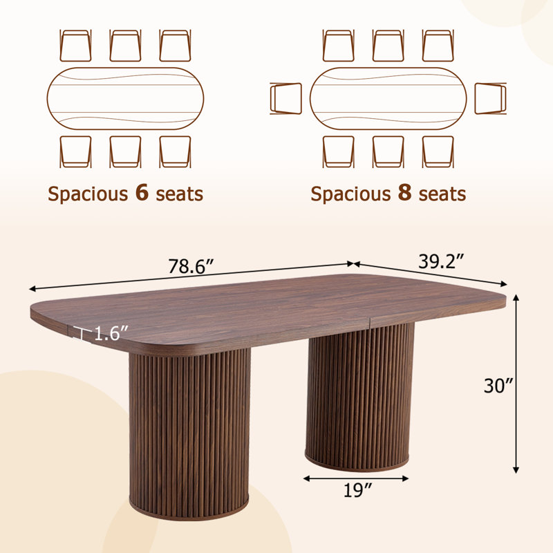 Large Farmhouse Kitchen Dinning Table Set Double Robust Pedestal, Brown Wood/Brown Wood, Brown, 9 Pieces: Table, 8 Chairs