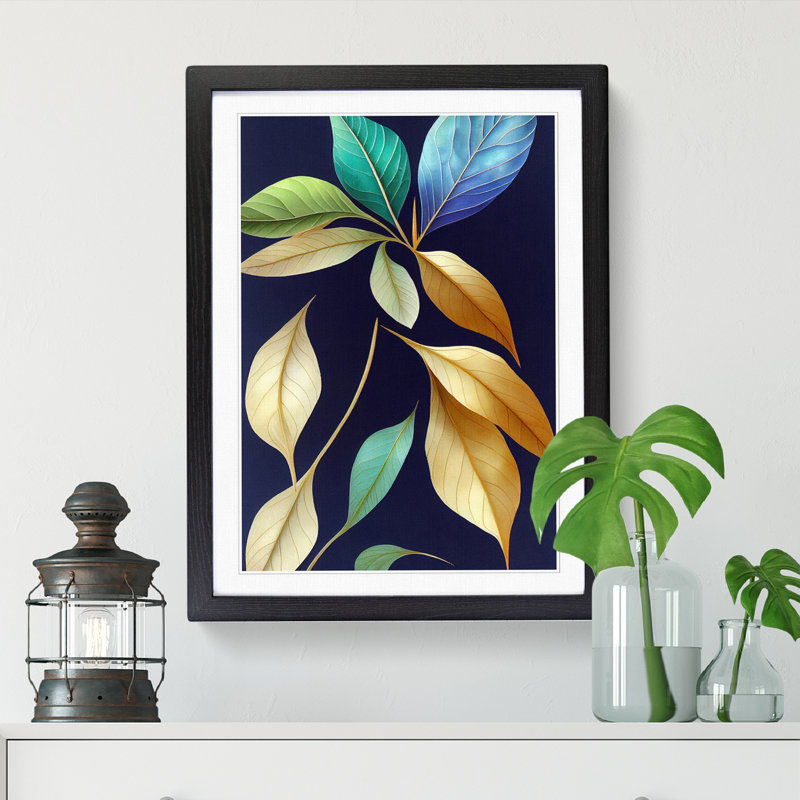 Leaf Marbling - Picture Frame Print, 46cm H x 34cm W x 2cm D, Walnut