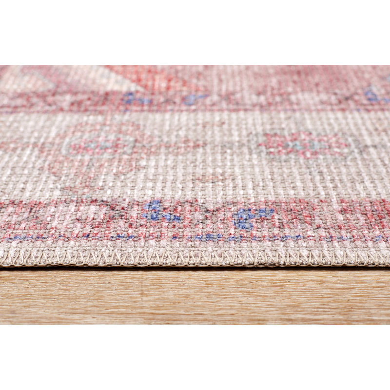 Machine Washable Southwestern Woven Area Rug in Red/Cream/Blue, Rectangle 5' x 7'6"