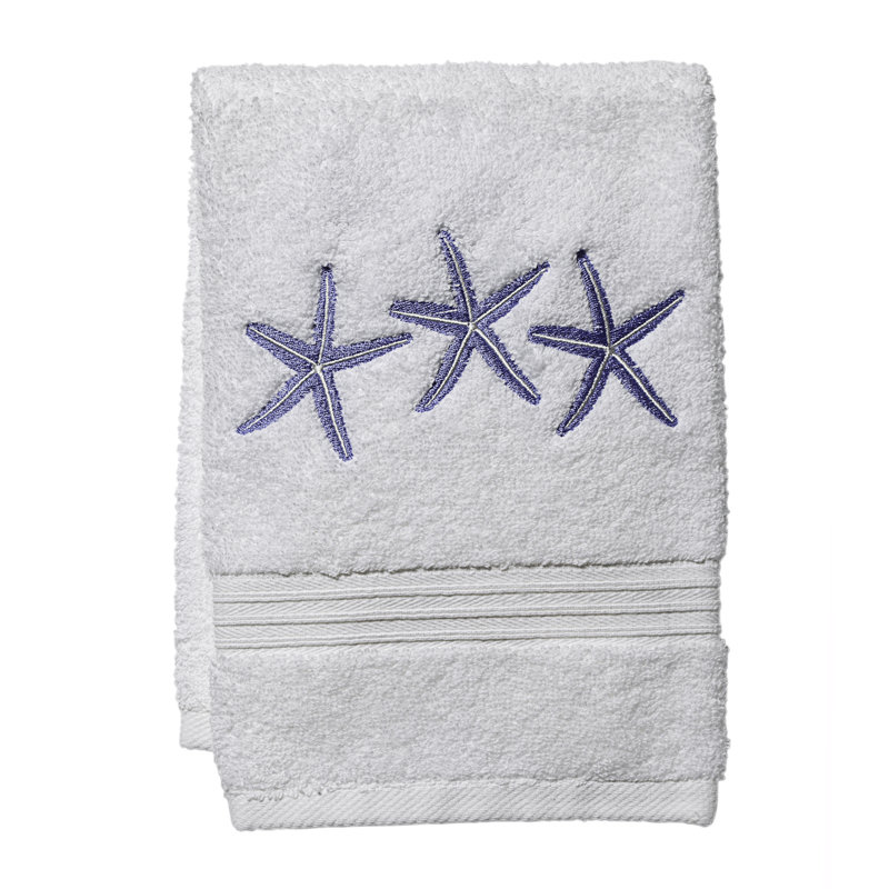 Plush Fingertip Towel, White/Blue