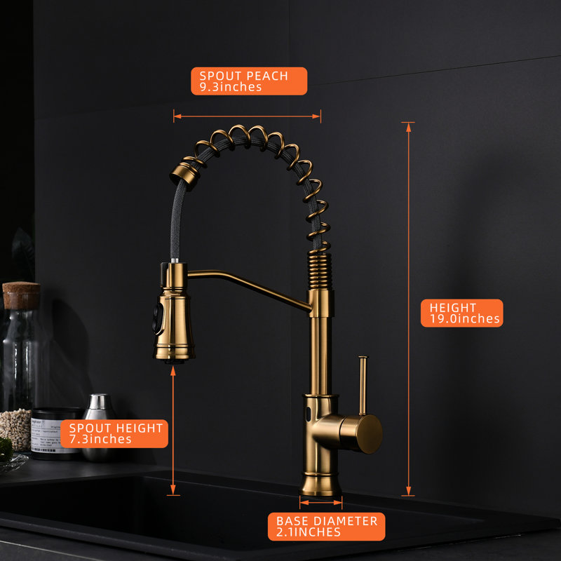Robinet de cuisine automatique sans contact - Mains avec poignées rétractables en or brossé moderne - Détecteur de mouvement contemporain