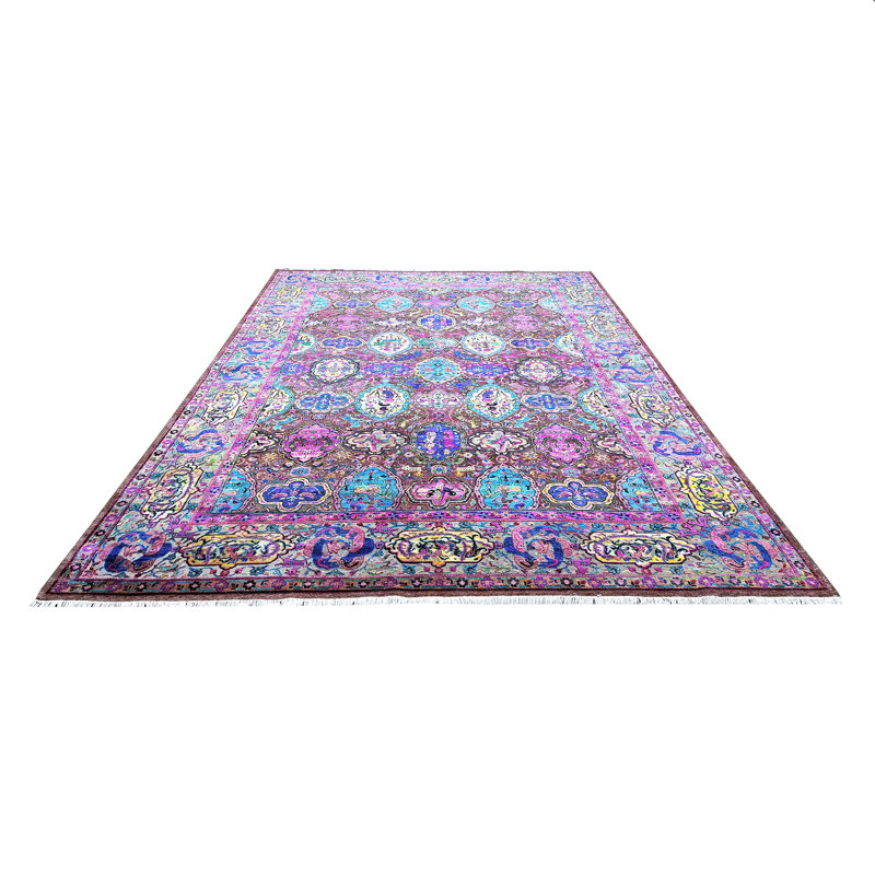 Tapis transitionnel en soie et laine noué à la main 9 pi 7 po x 14 pi Collection Bijmi
