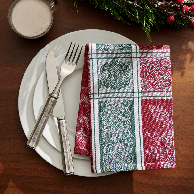 Serviette carrée 100% coton jacquard Poinsettia