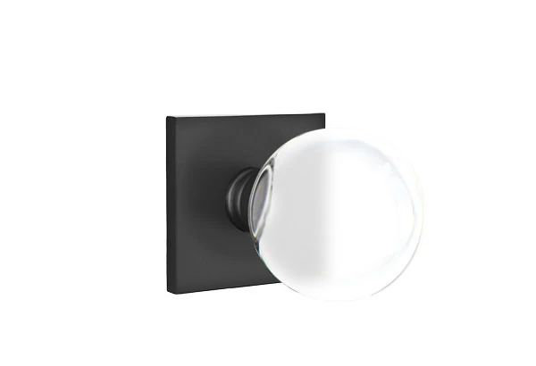 Emtek Passage Interior Mortise Set w/ Square Rosette & Bristol Glass Knob (RH), Satin Nickel