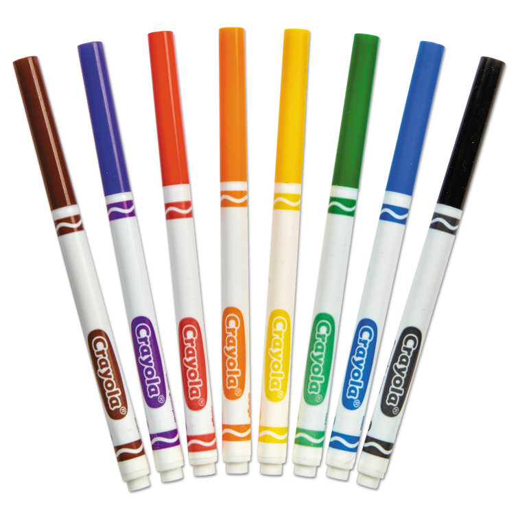 Crayola Classic Washable Marker Set - Broad Marker Point - Conical Marker  Point Style - Red, Orange, Yellow, Green, Blue, Violet, Brown, Black Water  Based Ink - 8 / Set - R&A Office Supplies