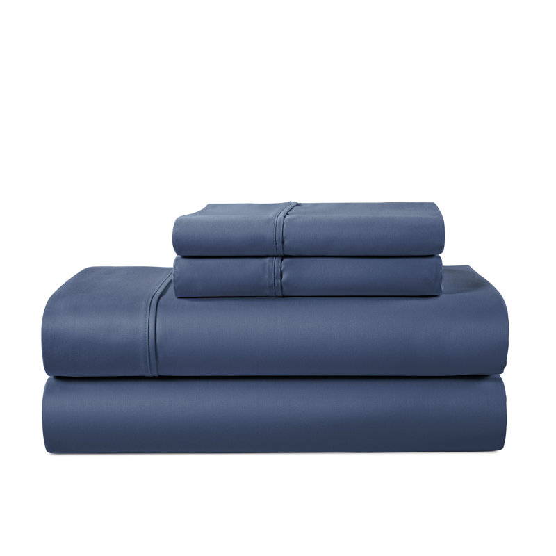 Kathy Ireland 500 Thread Count Tencel Cooling Cotton 4-Piece Sheet Set, Queen Sheet Set with 2 Pillowcases, Navy