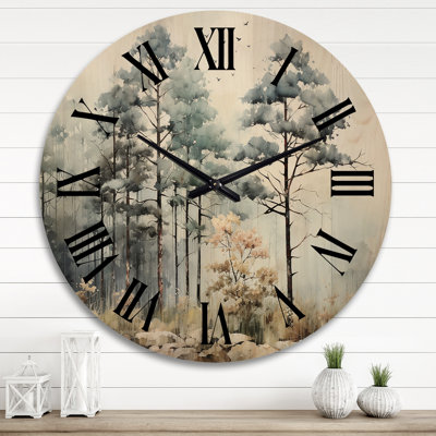 Tonalism Whispering Pines Pointillism III - Landscapes Oversized Wood Wall Clock