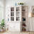 Retro-Modern Bookcase Wall System, 69.25" Wide with Glass-Door Cabinet & 2 Triangle Shelves, White MDF for Living Room or Office