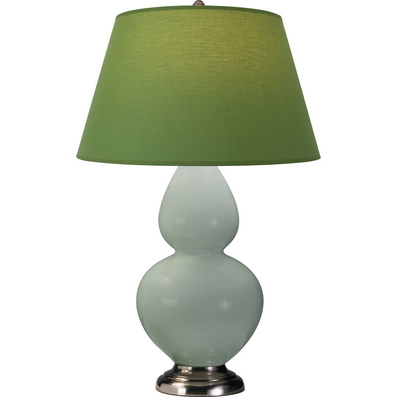 Lampe de table double gourde en céramique, Thé vert / taupe, Céladon glacé / argent antique, Argent argent