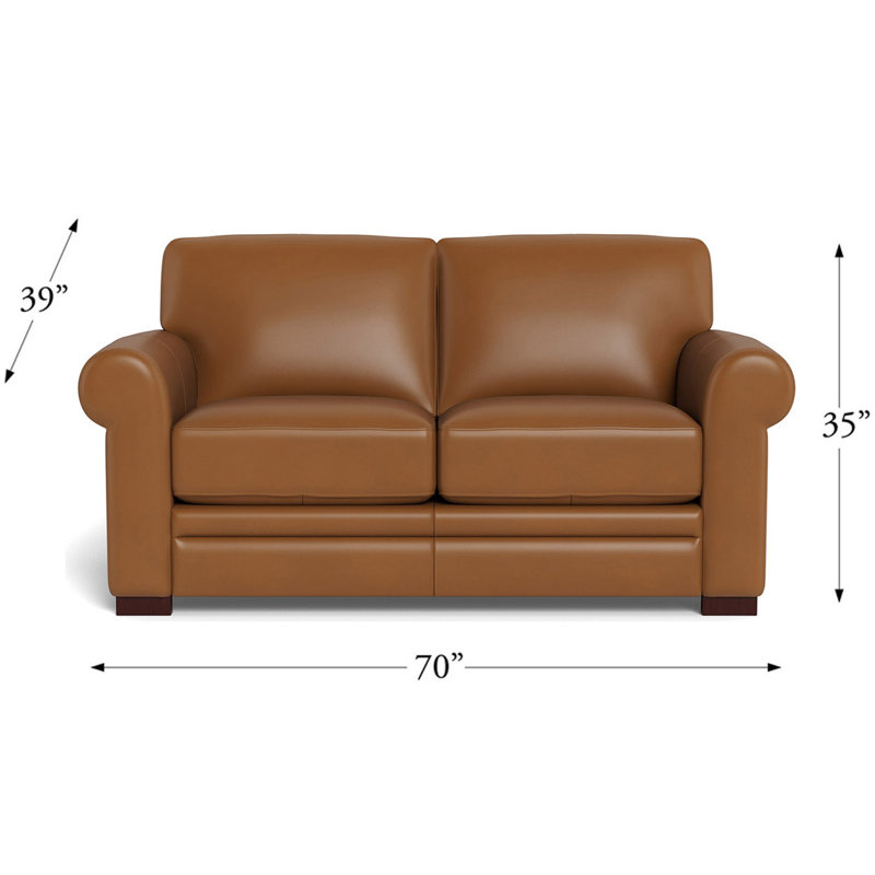 Brookfield 70'' Genuine Leather Rolled Arm Loveseat, Cognac