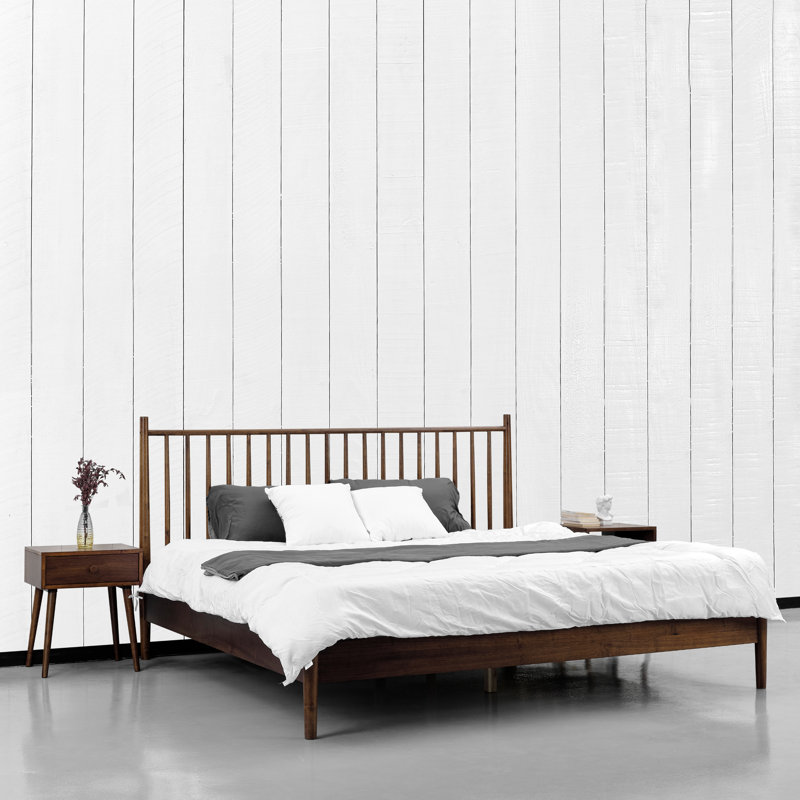  Structure de lit en bois massif Inno avec tête de lit à broche et lattes silencieuses, capacité de 1000 lb, Très grand lit