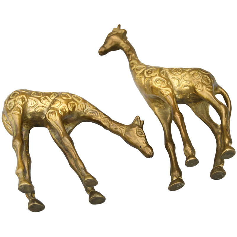 Handmade Americana Brass Giraffe Figurines- S/2