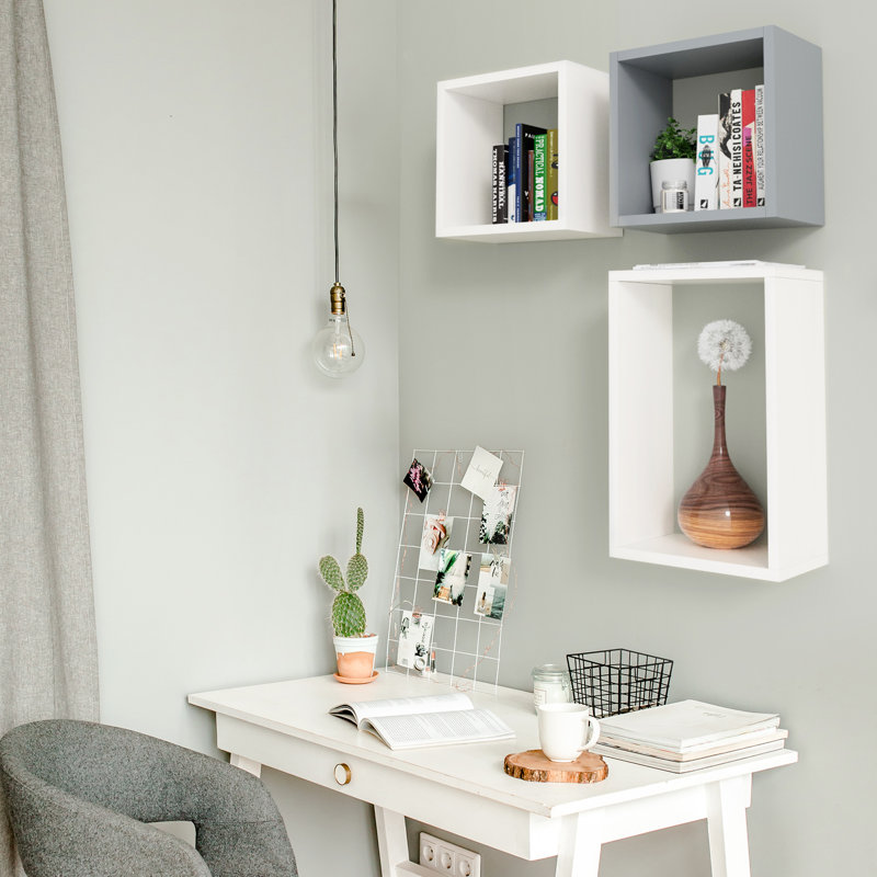  Wall Mount Cube Shelf Set Of 3,Floating Cube Shelves For Space Discovery, White, White