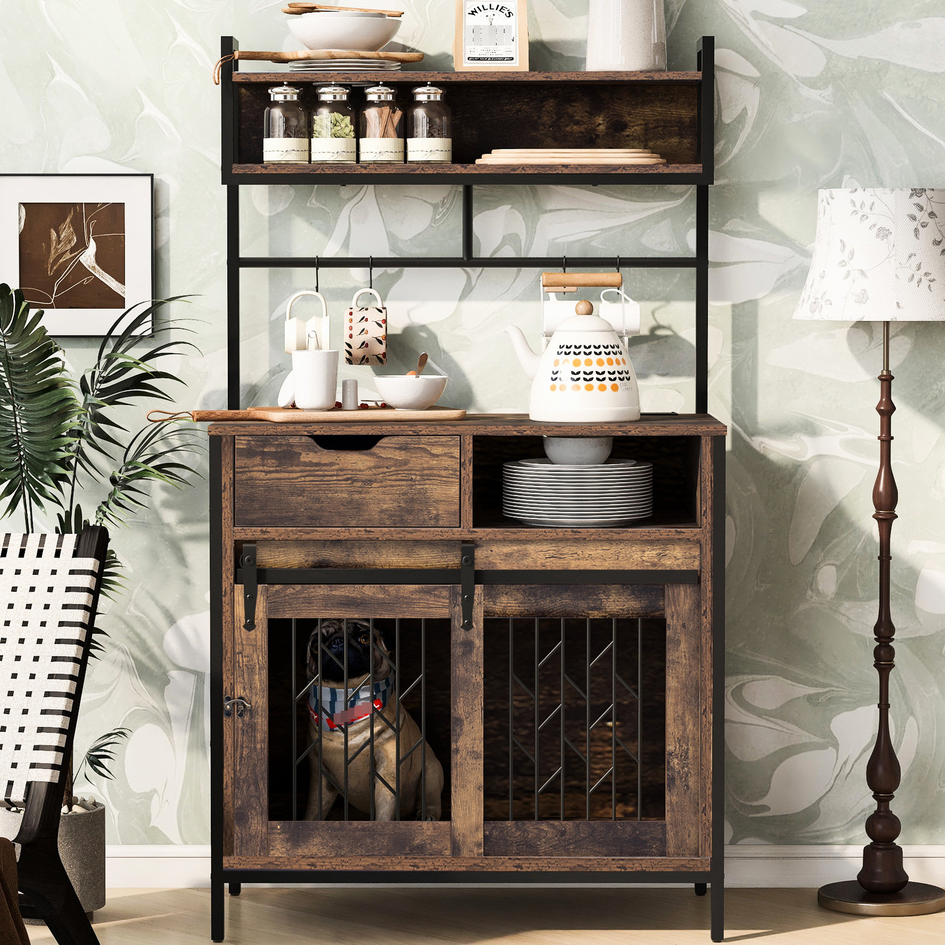 Photo inspiration: Visual Reference: 17 Stories Pet Furniture Style Dog Crate Composite Desk Showcasing