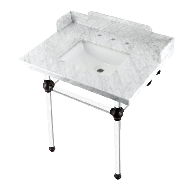 Lavabo console en marbre de Carrare de 30 po avec pieds en acrylique Kingston White LMS3030MASQ1 Pemberton, blanc marbre / chrome poli