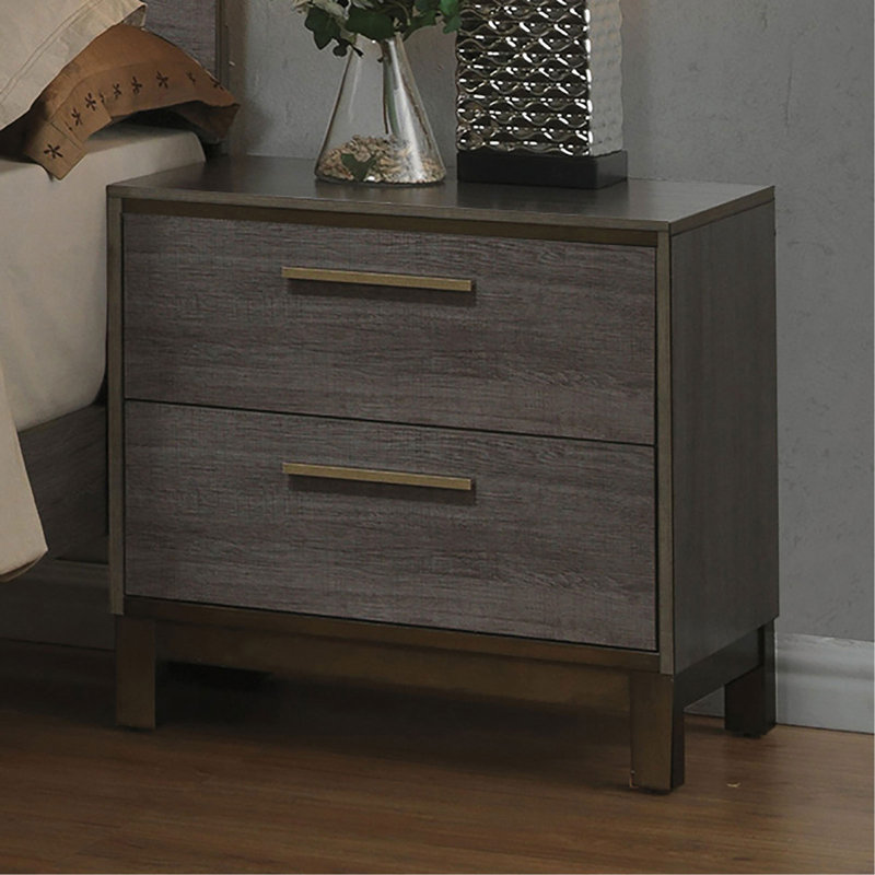 Table de chevet en bois avec 2 tiroirs au fini gris antique bicolore