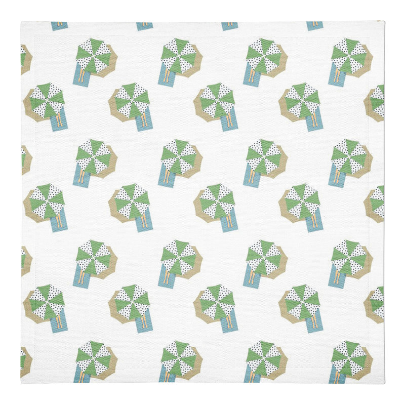 Serviette rectangulaire en coton sergé, Blanc / bleu sarcelle