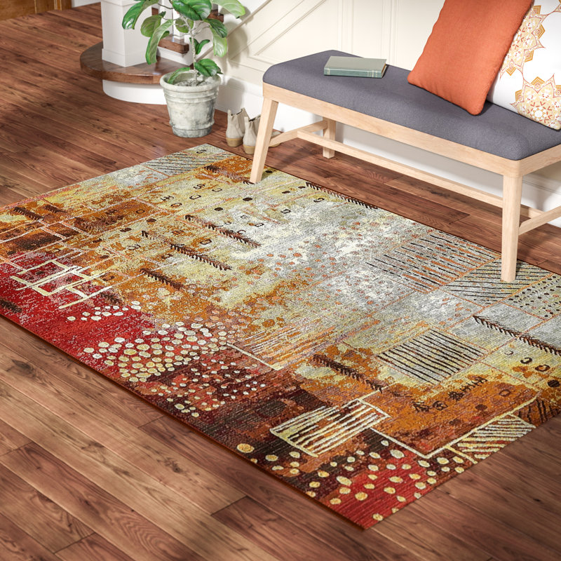 Tapis d'intérieur / extérieur jaune / brun Dimond, Rectangle 5 pi 3 po x 8 pi