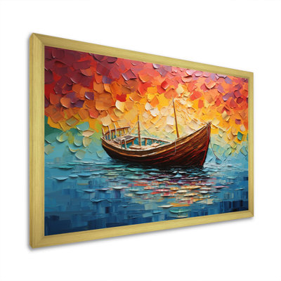 Coucher de soleil orange sur un bateau à voile II - bateau de pêche, art mural