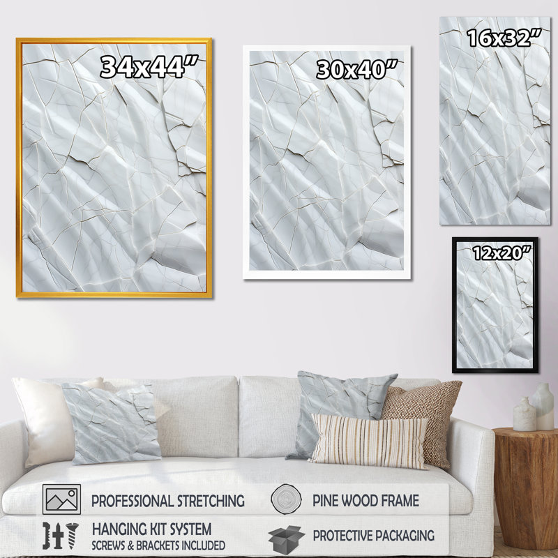 Terre blanche fossiles minimalistes - collage abstrait, Toile tendue, H 32 po x l 24 po x P 1 po