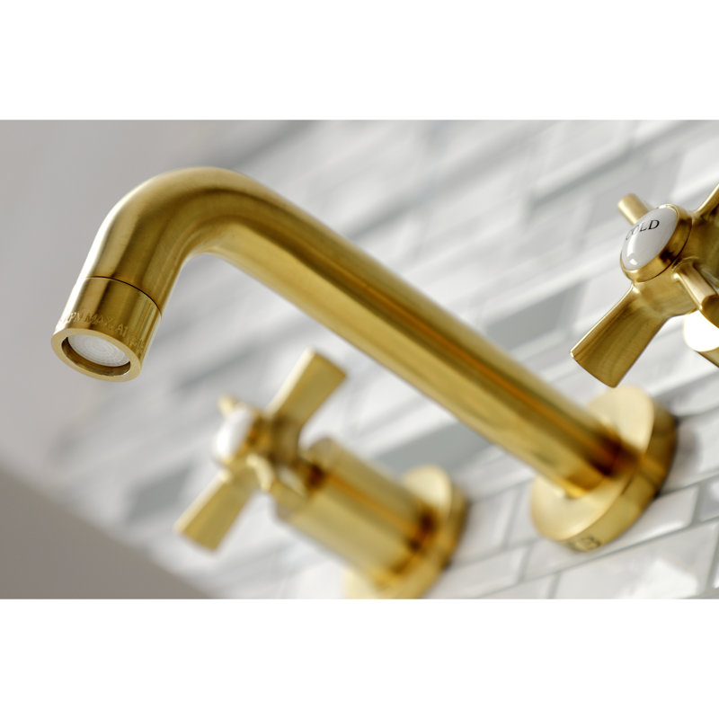 Elegant Art Deco Inspired Brushed Brass Wall Mount Bathroom Faucet