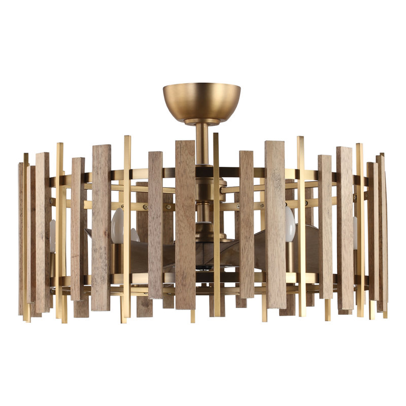Ventilateur de plafond en cage de 31 po avec ensemble d'éclairage à intensité variable et télécommande, Gold
