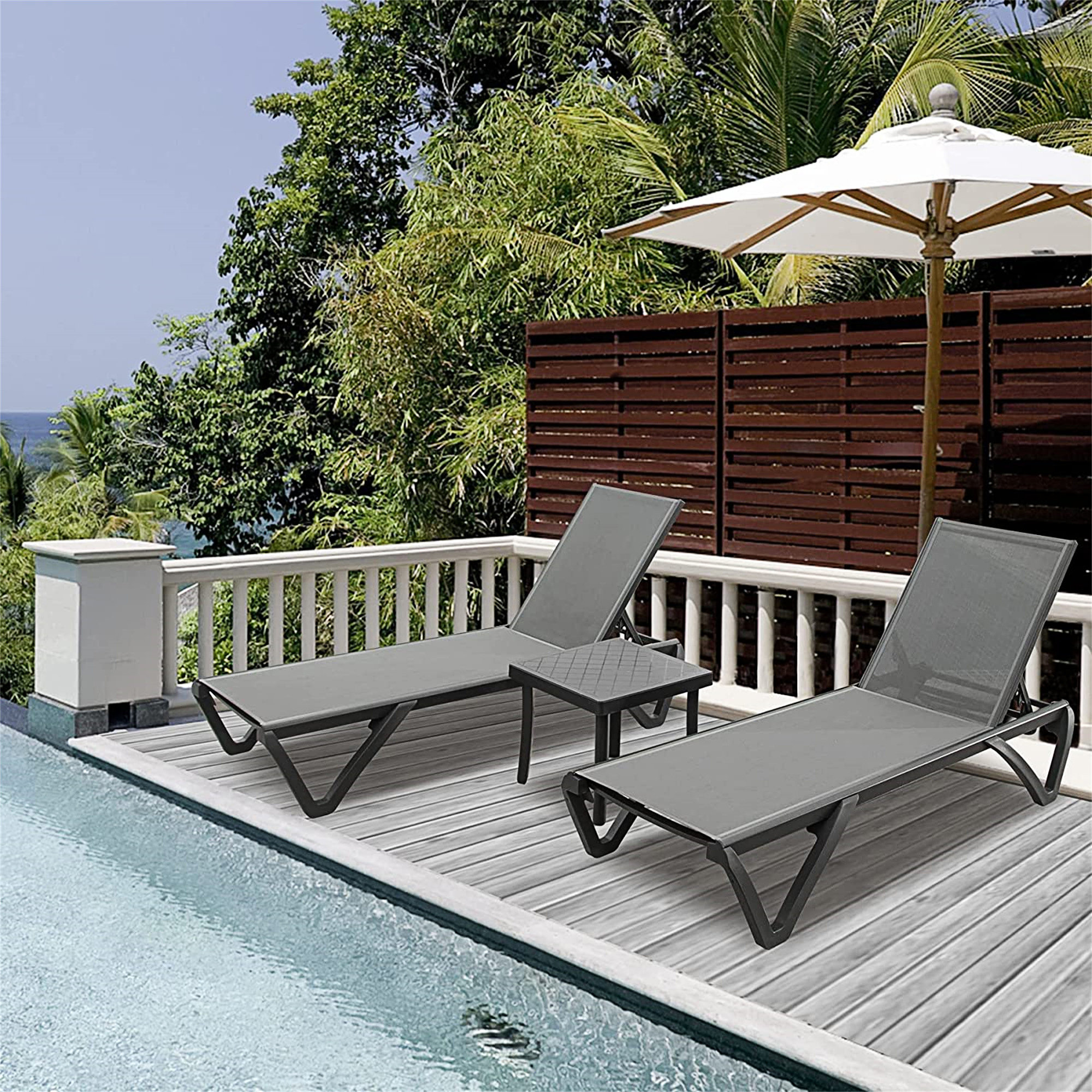 Latitude Run® Inshore Outdoor Metal Chaise Lounge with Table | Wayfair